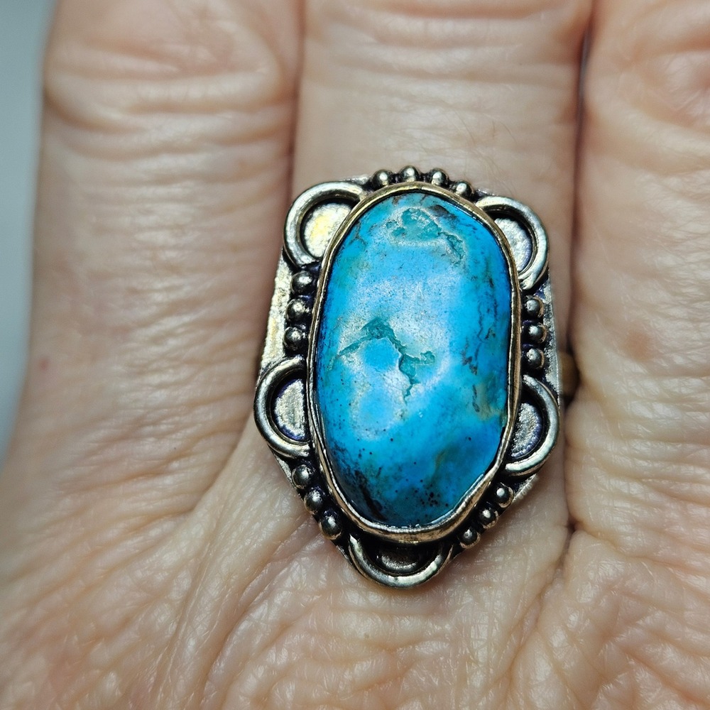 Turquoise Ring Womens Size 9.25 Blue Sterling Silver 925 Boho Vintage